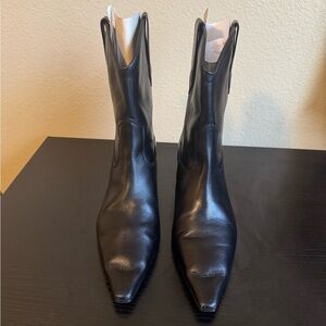 Massimo Dutti Black Leather Heeled Boots